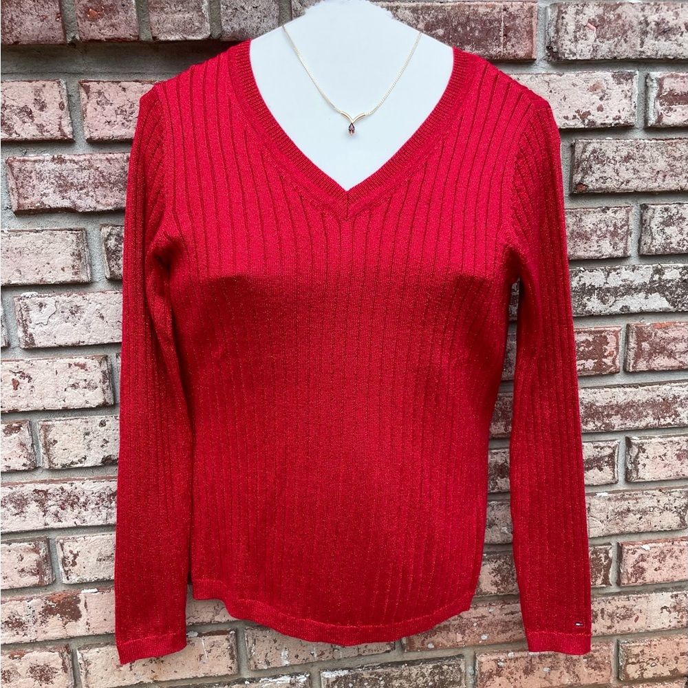 Red V-Neck Women's Sweater